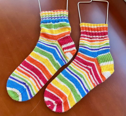 Hand Knit Bright Strips Socks